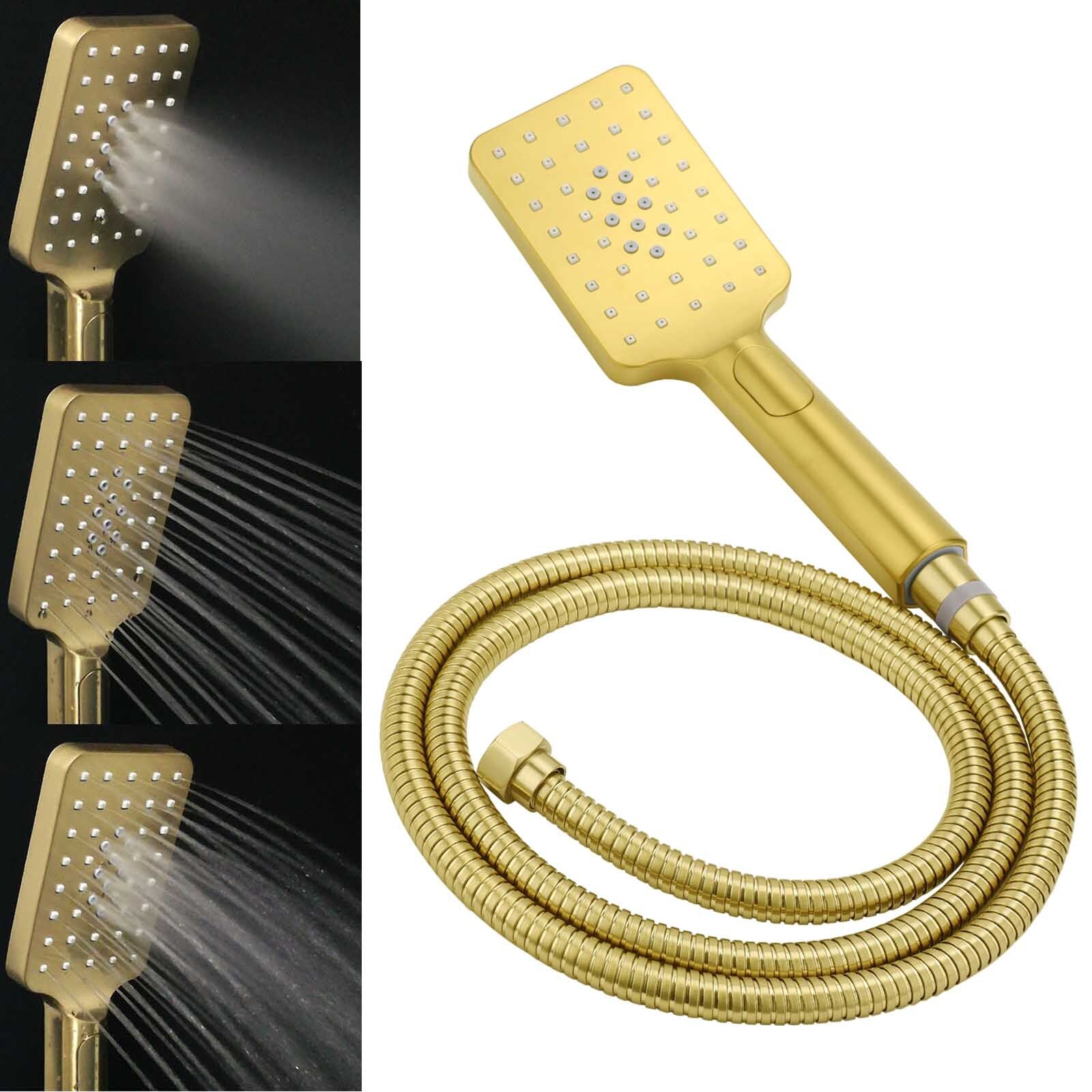 WELS Brushed Gold Twin Shower 8" Rain Head Handheld Diverter Wall Arm Square V1233-A702GHS002M4CGKSS108G