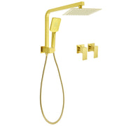 WELS Brushed Gold Twin Shower 8" Rain Head Handheld Diverter Wall Arm Square Taps V1233-A702GHS002M4CGKSS108GCPF0272AG