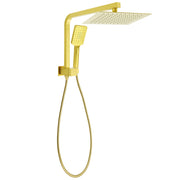 Brushed Gold Twin Shower 10" Rain Head Handheld Diverter Wall Arm Set Square V1233-A702GHS002M4CGKSS110G