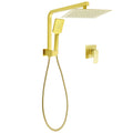 Brushed Gold Twin Shower 10" Rain Head Handheld Diverter Wall Arm Set Square Mixer V1233-A702GHS002M4CGKSS110GKSQ201G