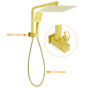 Brushed Gold Twin Shower 12" Rainfall Head Handheld Diverter Wall Arm Set Square V1233-A702GHS002M4CGKSS112G