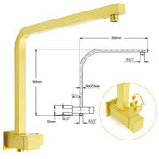 Brushed Gold Twin Shower 12" Rainfall Head Handheld Diverter Wall Arm Set Square V1233-A702GHS002M4CGKSS112G