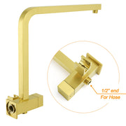 Brushed Gold Twin Shower 12" Rainfall Head Handheld Diverter Wall Arm Set Square V1233-A702GHS002M4CGKSS112G
