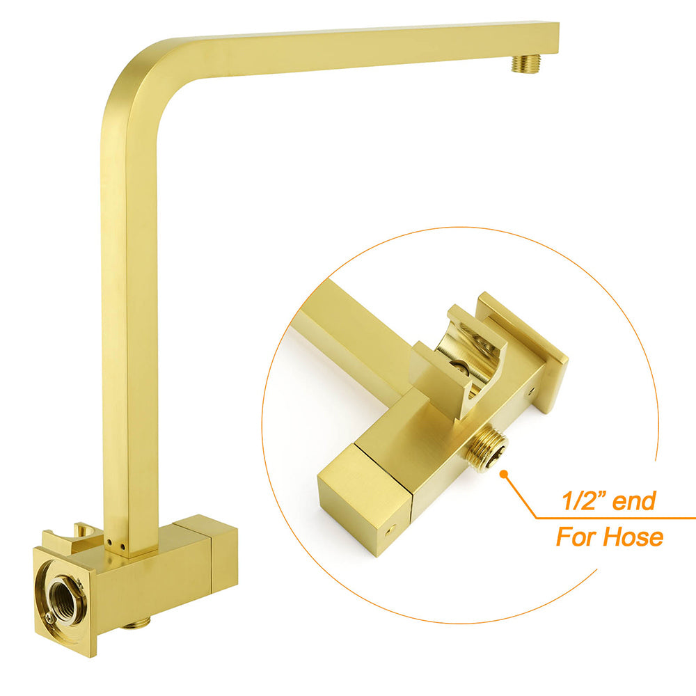 Brushed Gold Twin Shower 12" Rainfall Head Handheld Diverter Wall Arm Set Square V1233-A702GHS002M4CGKSS112G