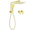 WELS Brushed Gold Twin Shower 12" Rain Head Handheld Diverter Wall Arm Set Square Taps V1233-A702GHS002M4CGKSS112GCPF0272AG
