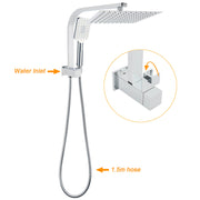 WELS Dual 10" Square Rain Shower Head Handheld Spray Diverter Wall Arm Set V1233-A702ROHS002M4CKSS110