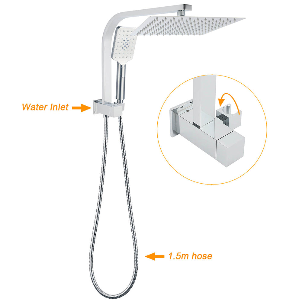 WELS Dual 10" Square Rain Shower Head Handheld Spray Diverter Wall Arm Set V1233-A702ROHS002M4CKSS110