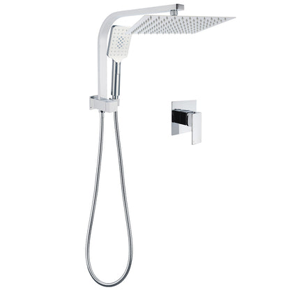 WELS Chrome 2in1 10" Square Rain Shower Head Handheld Spray Diverter Wall Arm Mixer Set V1233-A702ROHS002M4CKSS110KSQ201CR