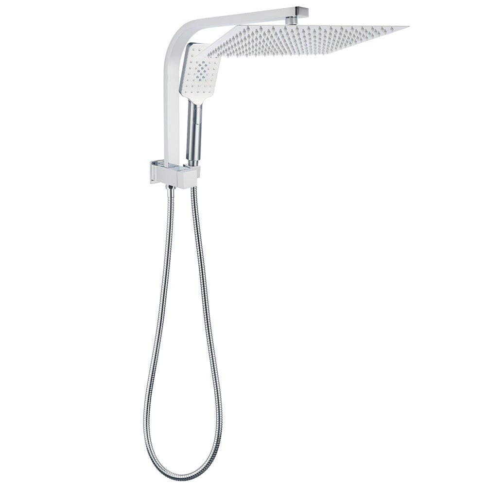 WELS Square Twin Shower Head Chrome 12 inch 3 Mode Handheld Diverter Wall Arm Set V1233-A702ROHS002M4CKSS112