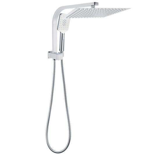 WELS Square Twin Shower Head Chrome 12 inch 3 Mode Handheld Diverter Wall Arm Set V1233-A702ROHS002M4CKSS112