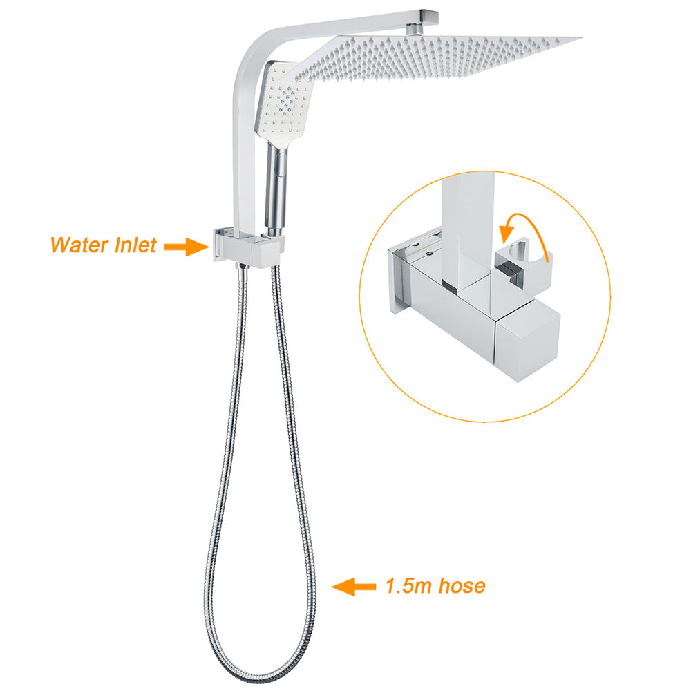 WELS Square Twin Shower Head Chrome 12 inch 3 Mode Handheld Diverter Wall Arm Set V1233-A702ROHS002M4CKSS112