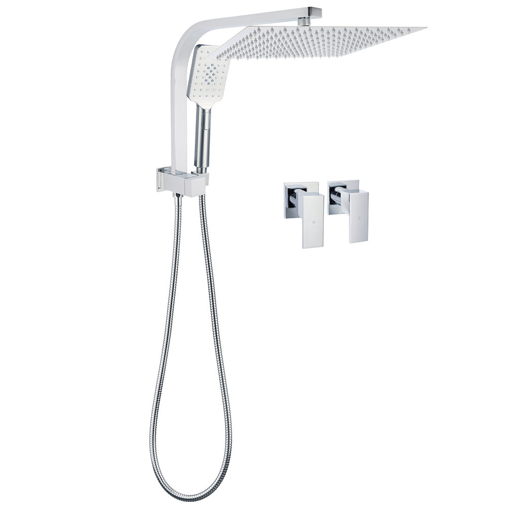 WELS Square Large 12" Shower Head 3 Mode Handheld Diverter Wall Arm 2in1 Set + Taps V1233-A702ROHS002M4CKSS112CPF0272A