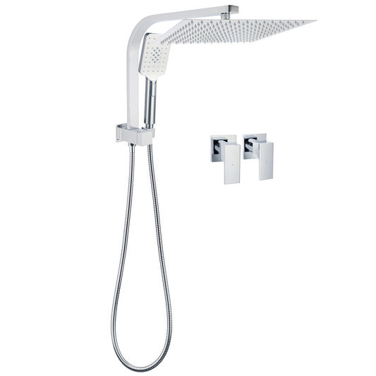 WELS Square Large 12" Shower Head 3 Mode Handheld Diverter Wall Arm 2in1 Set + Taps V1233-A702ROHS002M4CKSS112CPF0272A