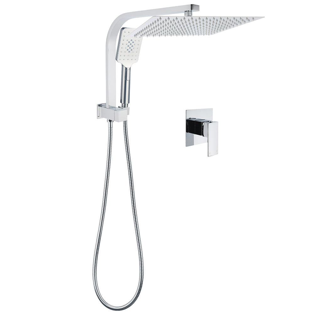 WELS Square Chrome 12" Shower Head 3 Mode Handheld Diverter Wall Arm 2in1 Set + Mixer V1233-A702ROHS002M4CKSS112KSQ201CR