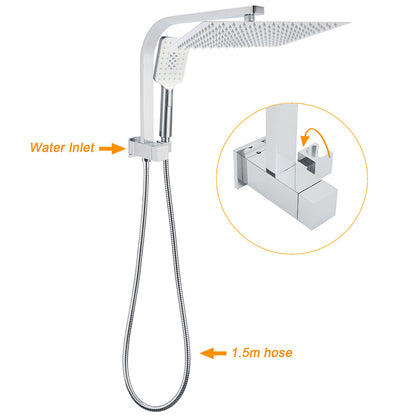 WELS Square Chrome 12" Shower Head 3 Mode Handheld Diverter Wall Arm 2in1 Set + Mixer V1233-A702ROHS002M4CKSS112KSQ201CR