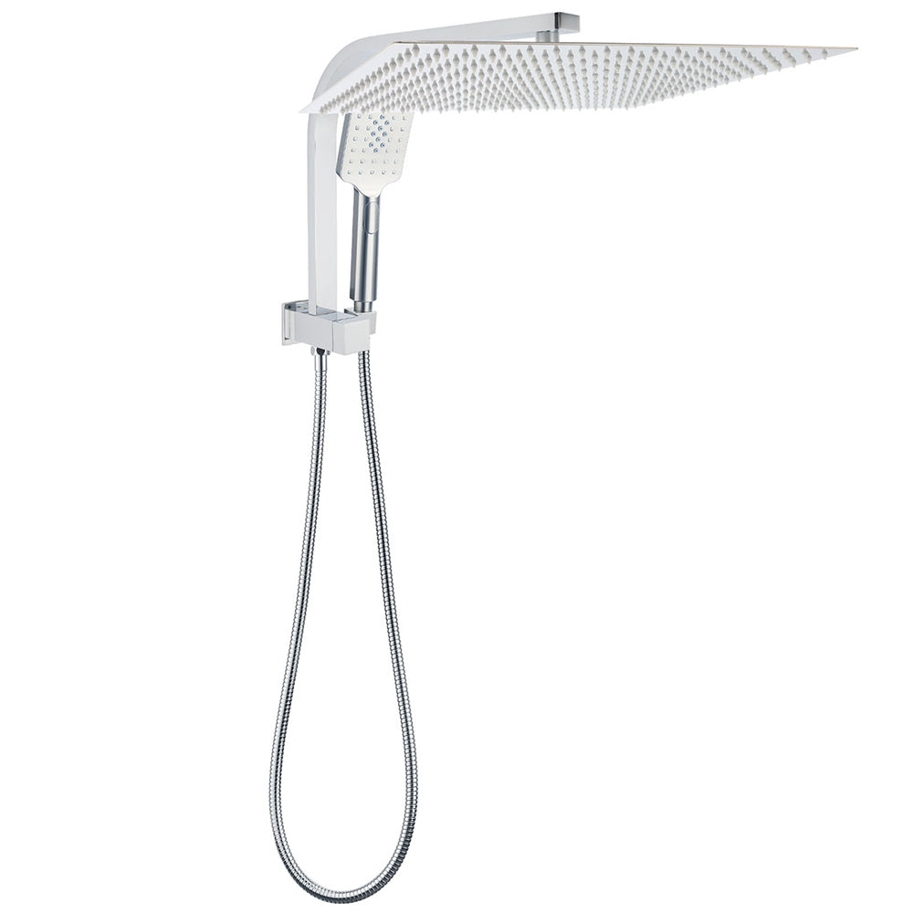 WELS Square Twin Shower Head Chrome 16" Large 3 Mode Handheld Diverter Wall Arm Set V1233-A702ROHS002M4CKSS116