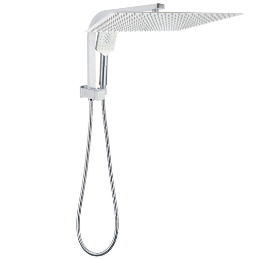 WELS Square Twin Shower Head Chrome 16" Large 3 Mode Handheld Diverter Wall Arm Set V1233-A702ROHS002M4CKSS116