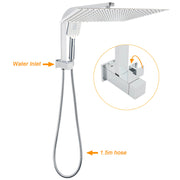 WELS Square Twin Shower Head Chrome 16" Large 3 Mode Handheld Diverter Wall Arm Set V1233-A702ROHS002M4CKSS116