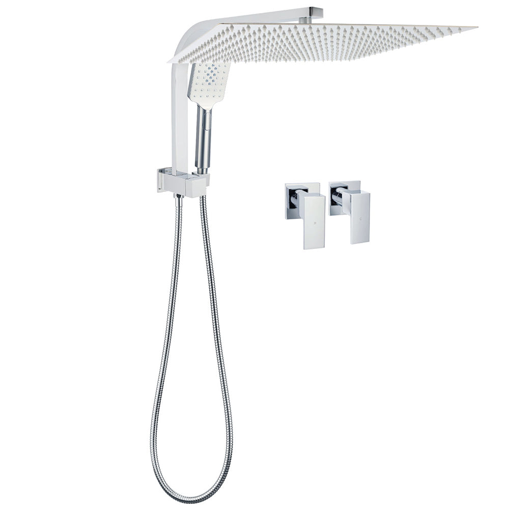 WELS Square Extra Large 16" Shower Head 3 Mode Handheld Diverter Wall Arm 2in1 Set + Taps V1233-A702ROHS002M4CKSS116CPF0272A