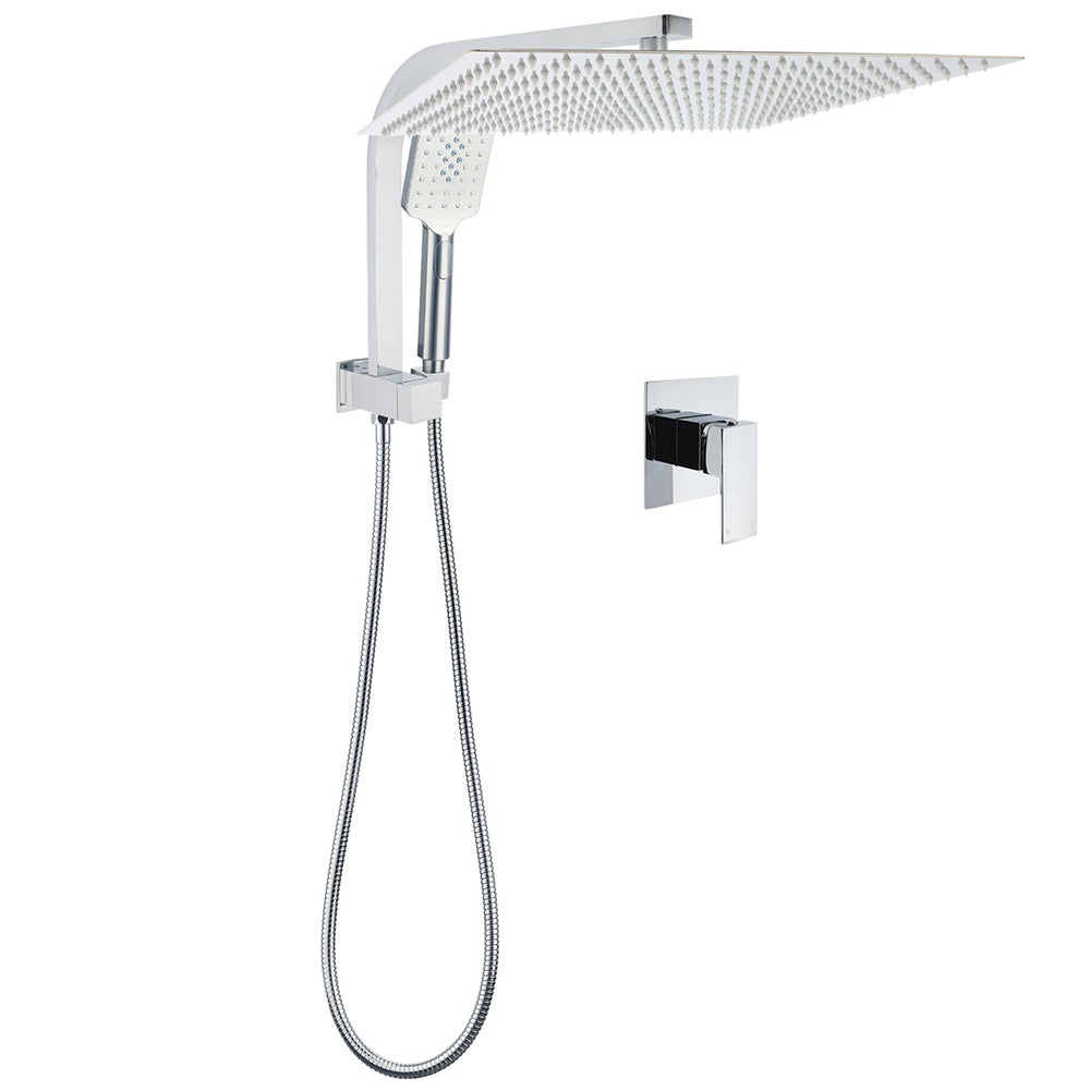 WELS Square Chrome 16" Large Shower Head 3 Mode Handheld Diverter Wall Arm 2in1 Set + Mixer V1233-A702ROHS002M4CKSS116KSQ201CR