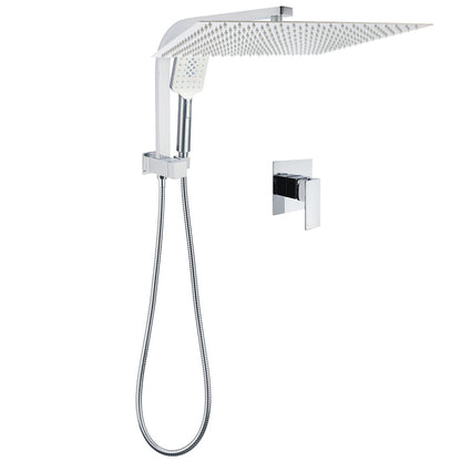 WELS Square Chrome 16" Large Shower Head 3 Mode Handheld Diverter Wall Arm 2in1 Set + Mixer V1233-A702ROHS002M4CKSS116KSQ201CR