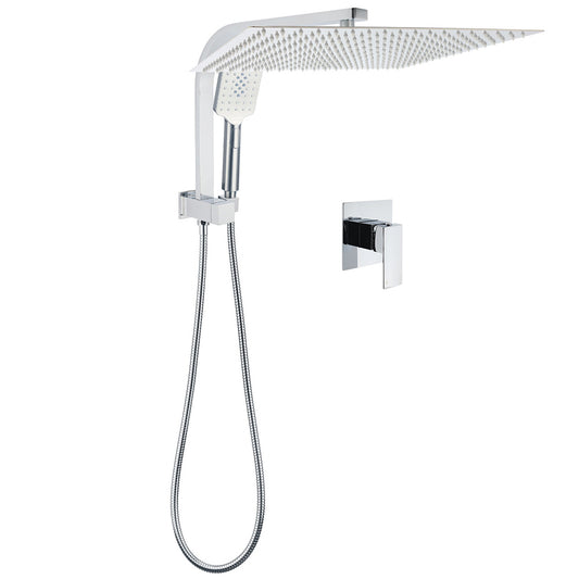 WELS Square Chrome 16" Large Shower Head 3 Mode Handheld Diverter Wall Arm 2in1 Set + Mixer V1233-A702ROHS002M4CKSS116KSQ201CR