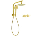WELS Brushed Gold Round Twin 8" Shower Head Set Diverter Wall Arm Metal Handheld + Taps V1233-A703GHR002M4CGKSR108GCPF0282AG