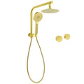 WELS Brushed Gold Round Dual Shower Head Set Simple Hold Handheld Gooseneck Arm Twin Taps V1233-A703GHR002M4CGKSR108GKC0292BG