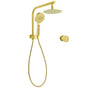 WELS Brushed Gold Round Twin Shower Head Set Stainless Steel Handheld Gooseneck Arm Wall Mixer V1233-A703GHR002M4CGKSR108GKC1292BG