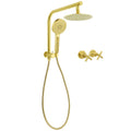 WELS Brushed Gold Round 2in1 Shower Head Set Diverter Wall Arm Metal Handheld With Mixer V1233-A703GHR002M4CGKSR108GKCR201BG