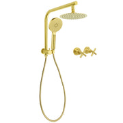 WELS Brushed Gold Round 2in1 Shower Head Set Diverter Wall Arm Metal Handheld With Mixer V1233-A703GHR002M4CGKSR108GKCR201BG