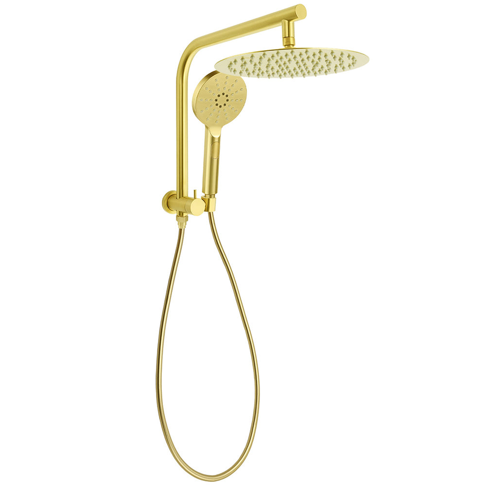 Brushed Gold Round 12" Rain Shower Head 3 Mode Handheld Diverter Wall Arm Set V1233-A703GHR002M4CGKSR112G
