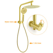 Brushed Gold Round 12" Rain Shower Head 3 Mode Handheld Diverter Wall Arm Set V1233-A703GHR002M4CGKSR112G