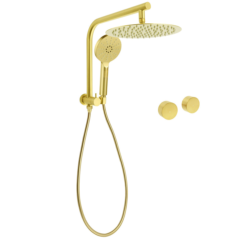 WELS Brushed Gold Large 12" Rain Shower Head 3 Mode Handheld Diverter Twin Taps Combo V1233-A703GHR002M4CGKSR112GKC0292BG