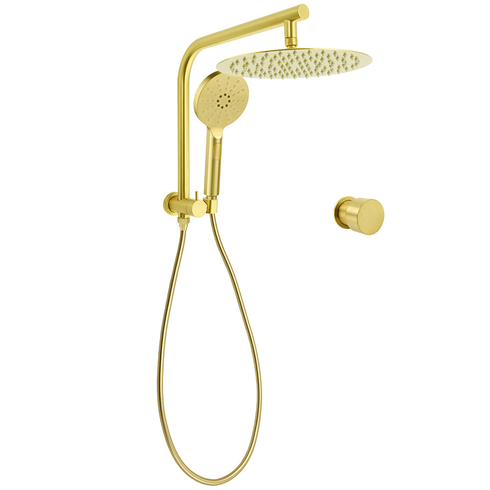 Brushed Gold 2in1 Round 12" Rain Shower Head 3 Mode Handheld Diverter Wall Arm Mixer Set V1233-A703GHR002M4CGKSR112GKC1292BG