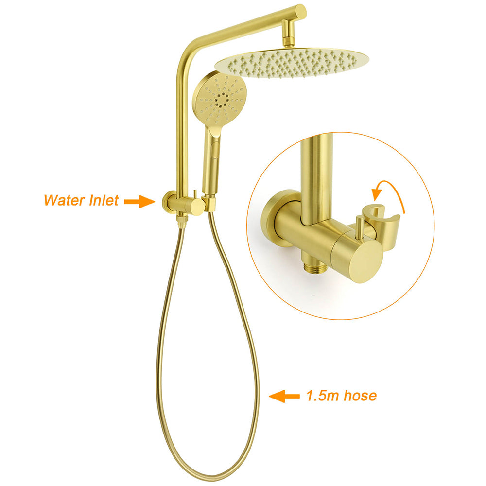 Brushed Gold 2in1 Round Large 12" Rain Shower Head 3 Mode Handheld Wall Arm Bath Mixer V1233-A703GHR002M4CGKSR112GKCR201BG