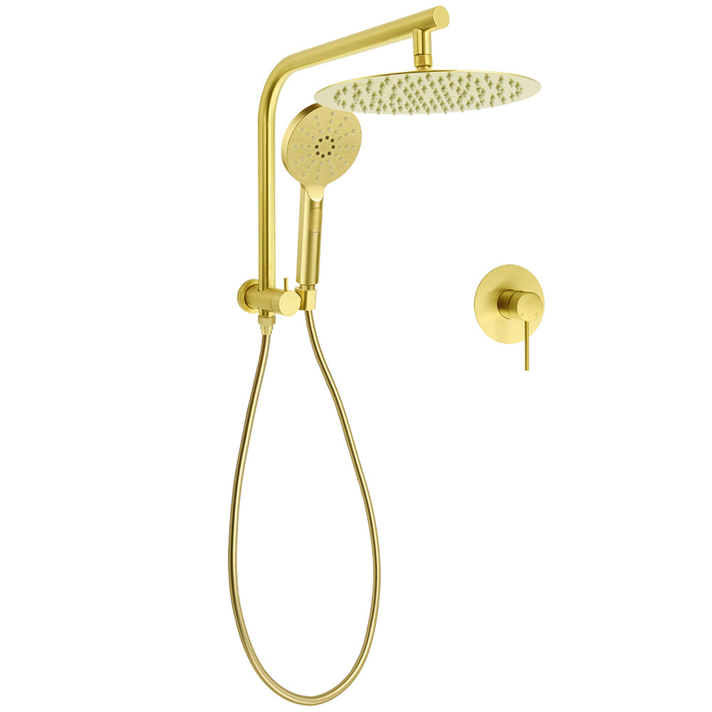 Brushed Gold Round Large 12" Rain Shower Head 3 Mode Handheld Wall Arm Mixer Set V1233-A703GHR002M4CGKSR112GKRD201G