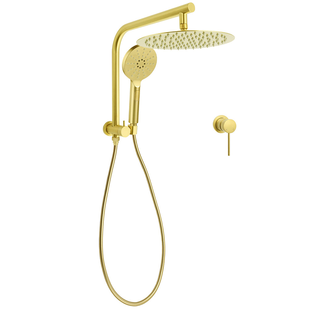 WELS Brushed Gold 2in1 Set Round Large 12" Rain Shower Head 3 Mode Handheld Wall Arm Small Face Mixer V1233-A703GHR002M4CGKSR112GKRD201G60