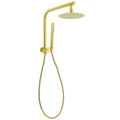 WELS Brushed Gold Round Twin Shower Head Set Diverter Wall Arm Stainless Steel Handheld Rose V1233-A703GSS019CBGKSR108G