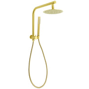 WELS Brushed Gold Round Twin Shower Head Set Diverter Wall Arm Stainless Steel Handheld Rose V1233-A703GSS019CBGKSR108G