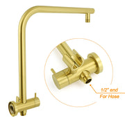 WELS Brushed Gold Round Twin Shower Head Set Diverter Wall Arm Stainless Steel Handheld Rose V1233-A703GSS019CBGKSR108G