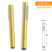 WELS Brushed Gold Round Twin Shower Head Set Diverter Wall Arm Stainless Steel Handheld Rose V1233-A703GSS019CBGKSR108G