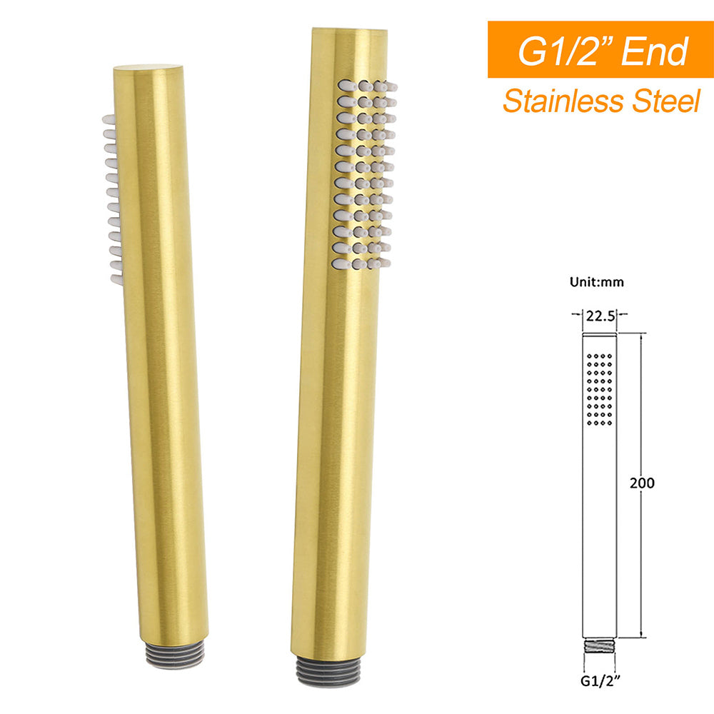 WELS Brushed Gold Round Twin Shower Head Set Diverter Wall Arm Stainless Steel Handheld Rose V1233-A703GSS019CBGKSR108G