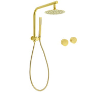 WELS Brushed Gold Round 2in1 Shower Head Set Ergonomic Handheld Gooseneck Arm Twin Taps V1233-A703GSS019CBGKSR108GKC0292BG