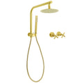 WELS Brushed Gold Round Twin Shower Head Set Diverter Wall Arm Metal Handheld With Mixer V1233-A703GSS019CBGKSR108GKCR201BG