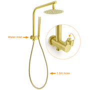 WELS Brushed Gold Round Twin Shower Head Set Diverter Wall Arm Metal Handheld With Mixer V1233-A703GSS019CBGKSR108GKCR201BG