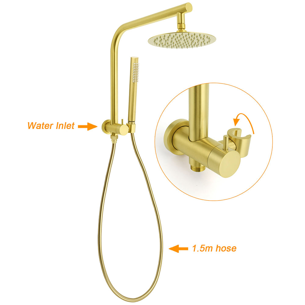 WELS Brushed Gold Round Twin Shower Head Set Diverter Wall Arm Metal Handheld With Mixer V1233-A703GSS019CBGKSR108GKCR201BG