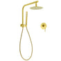 WELS Brushed Gold Round Twin Shower Head Set Diverter Wall Arm Single Mode Handheld Wall Mixer V1233-A703GSS019CBGKSR108GKRD201G