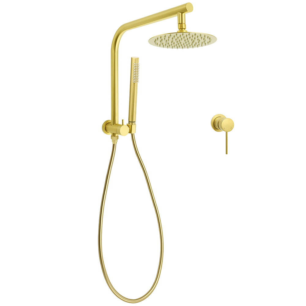 WELS Brushed Gold Round Dual Shower Head Set Diverter Wall Arm Single Mode Handheld Small Face Mixer V1233-A703GSS019CBGKSR108GKRD201G60