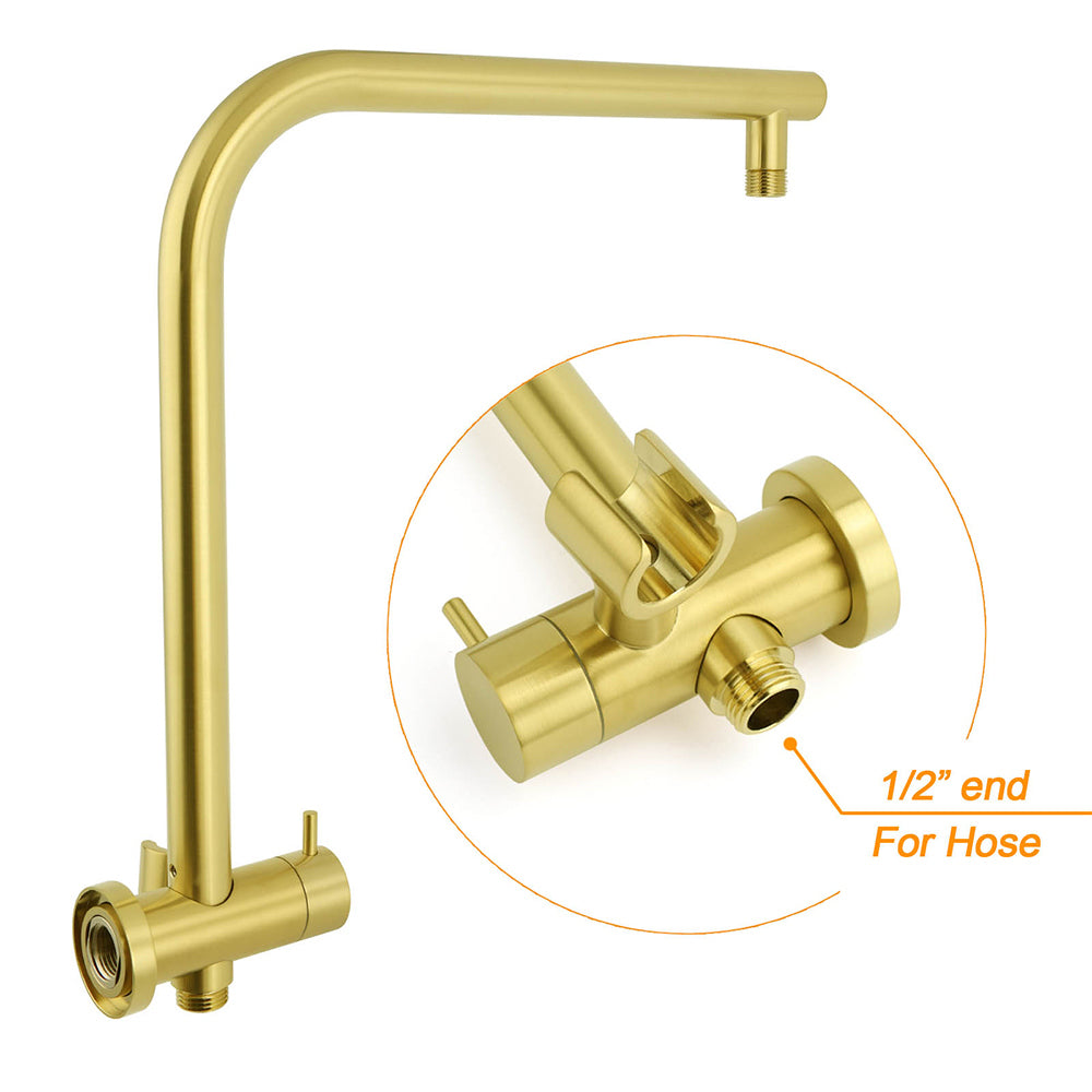 WELS Brushed Gold Round 12" Rain Shower Head Stainless Steel Handheld Diverter Wall Arm Set V1233-A703GSS019CBGKSR112G